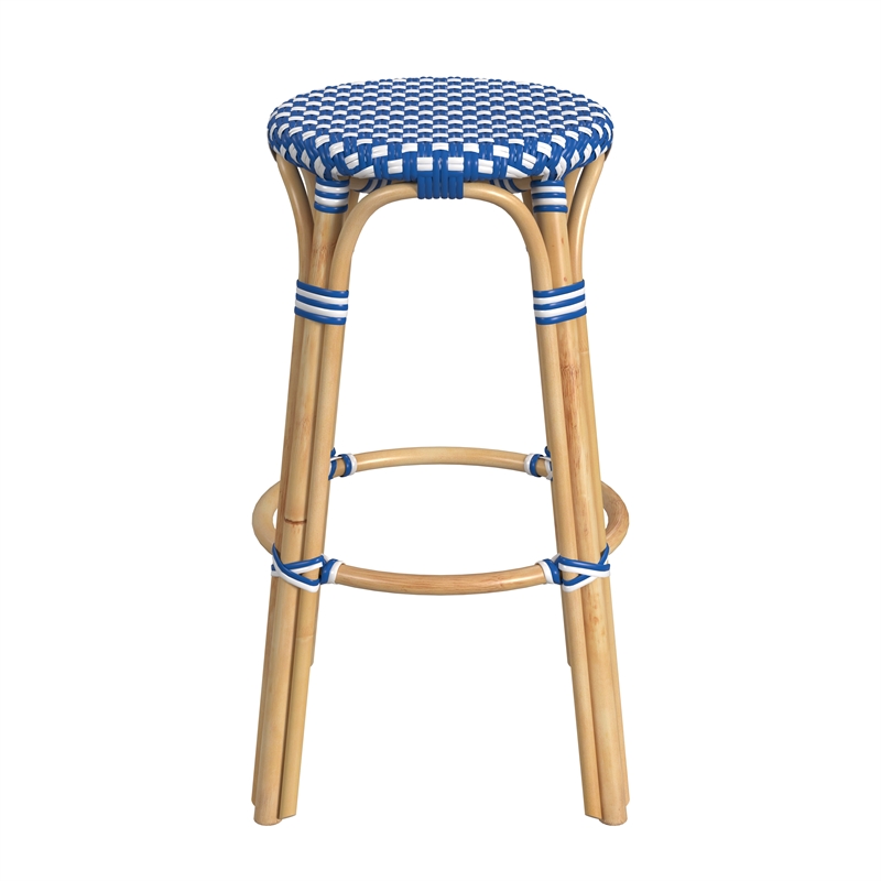 Home Square Rattan Backless Bar Stool in Sky Blue & White - Set of 2