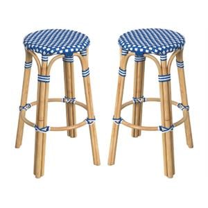 Home Square Rattan Backless Bar Stool in Sky Blue & White - Set of 2