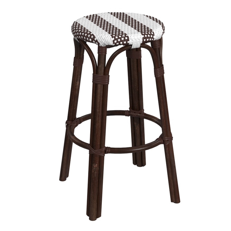 Home Square Rattan Backless Bar Stool in Coffee & White - Set of 2