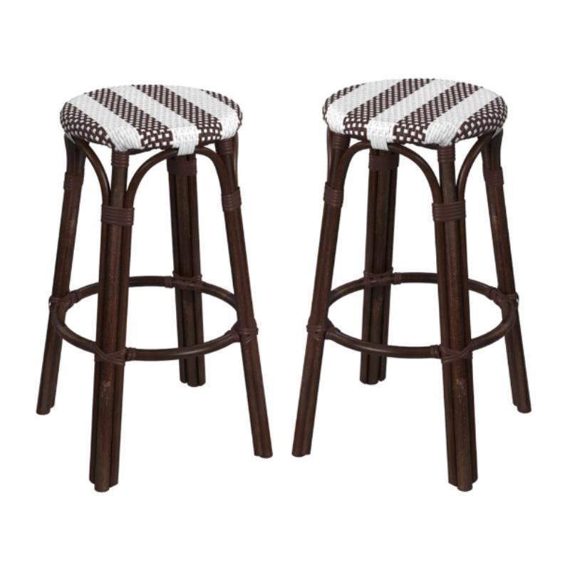 Home Square Rattan Backless Bar Stool in Coffee & White - Set of 2