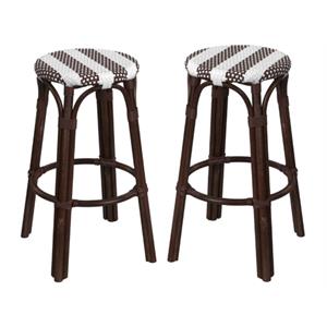 Home Square Rattan Backless Bar Stool in Coffee & White - Set of 2