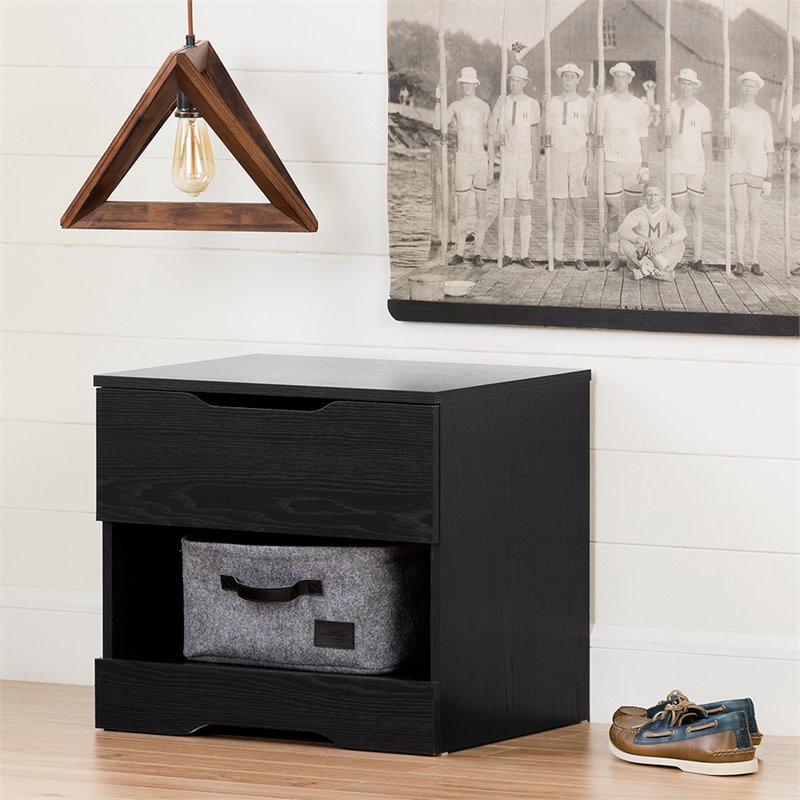 Home Square 2-Piece Set with 1 Drawer Nightstand & 5 Drawer Chest in Black Oak