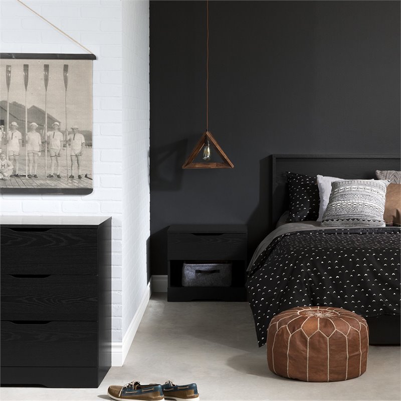 Home Square 2-Piece Set with 1 Drawer Nightstand & 5 Drawer Chest in Black Oak