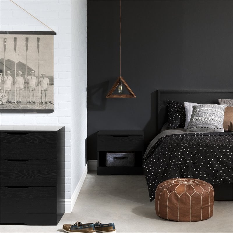 Home Square 3-Piece Set with 2 Nightstands and 5 Drawer Chest in Black Oak