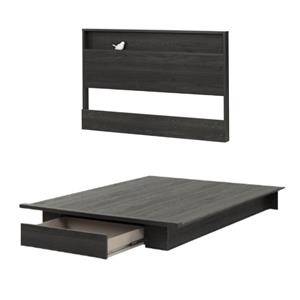 home square 2-piece set with queen platform bed & queen headboard in gray oak