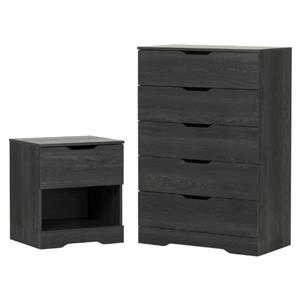 home square 2-piece set with nightstand & 5 drawer chest in gray oak