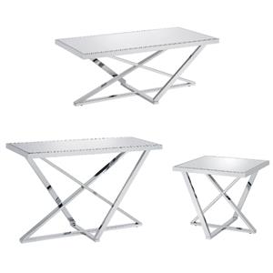 Home Square 3-Piece Set with Coffee Table End Table & Sofa Table in Chrome