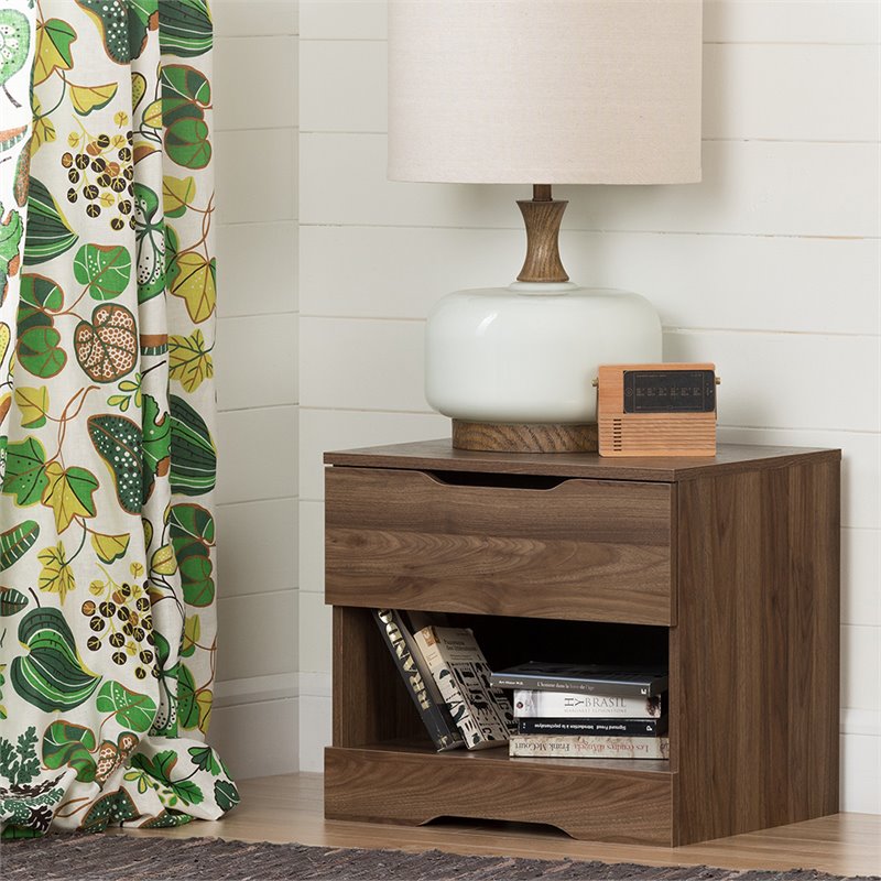 Home Square 1 Drawer Nightstand in Natural Walnut - Set of 2