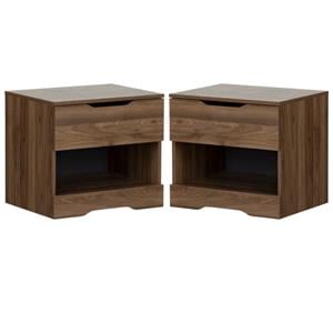Home Square 1 Drawer Nightstand in Natural Walnut - Set of 2