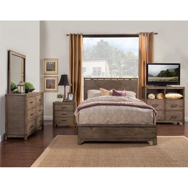Home Square 2 Drawer Wood Nightstand in Weathered Gray - Set of 2