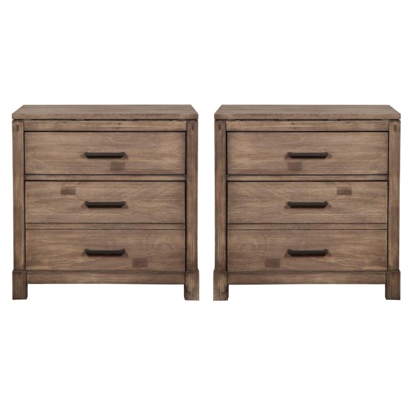 Home Square 2 Drawer Wood Nightstand in Weathered Gray - Set of 2