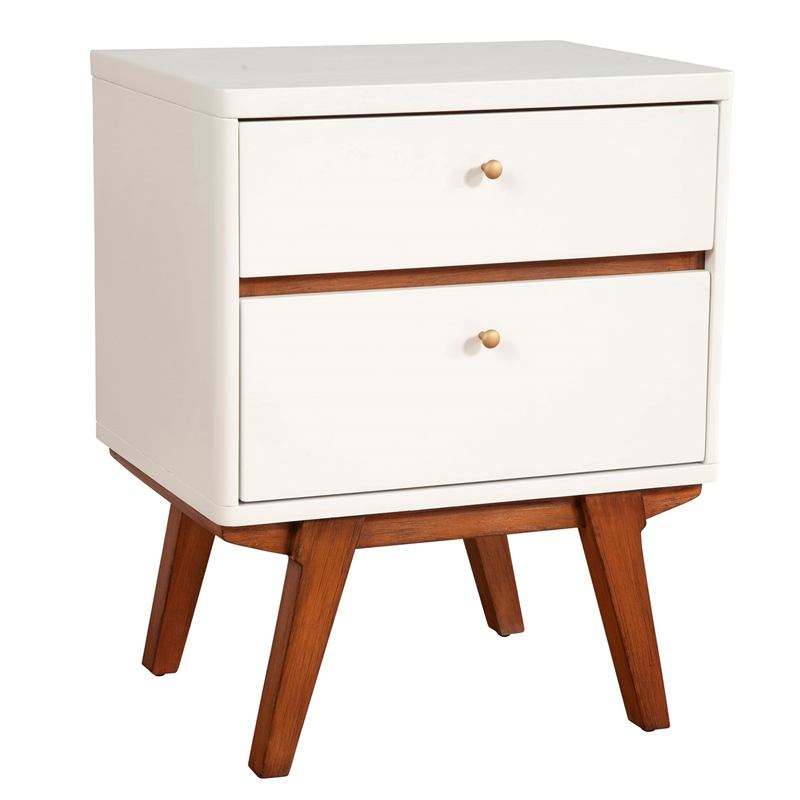 Home Square Two Drawer Wood Nightstand in White Finish - Set of 2