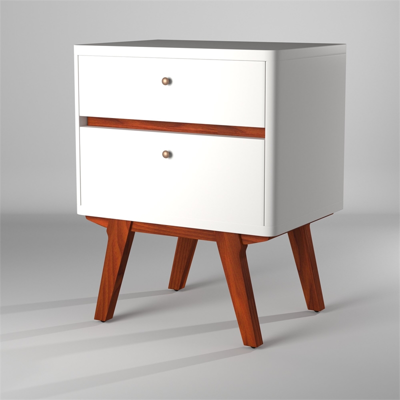 Home Square Two Drawer Wood Nightstand in White Finish - Set of 2