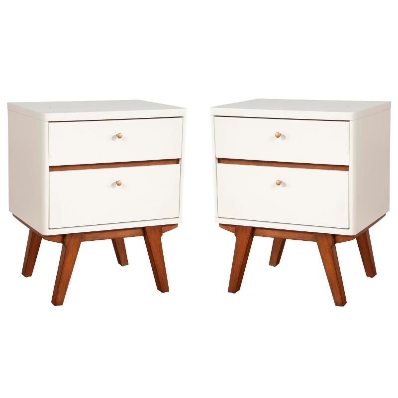 Home Square Two Drawer Wood Nightstand in White Finish - Set of 2