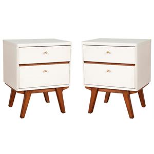 Home Square Two Drawer Wood Nightstand in White Finish - Set of 2