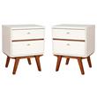 Home Square Two Drawer Wood Nightstand in White Finish - Set of 2