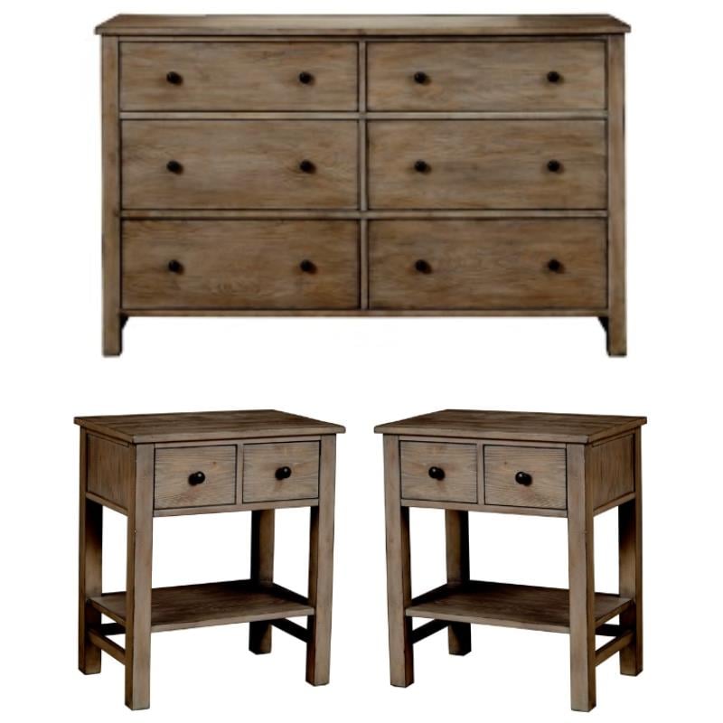 Home Square 3-Piece Set with 2 Nightstands & 6 Drawer Dresser in Natural Gray