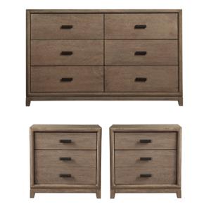 home square 3-piece set with 6 drawer dresser & 2 nightstands in antique gray