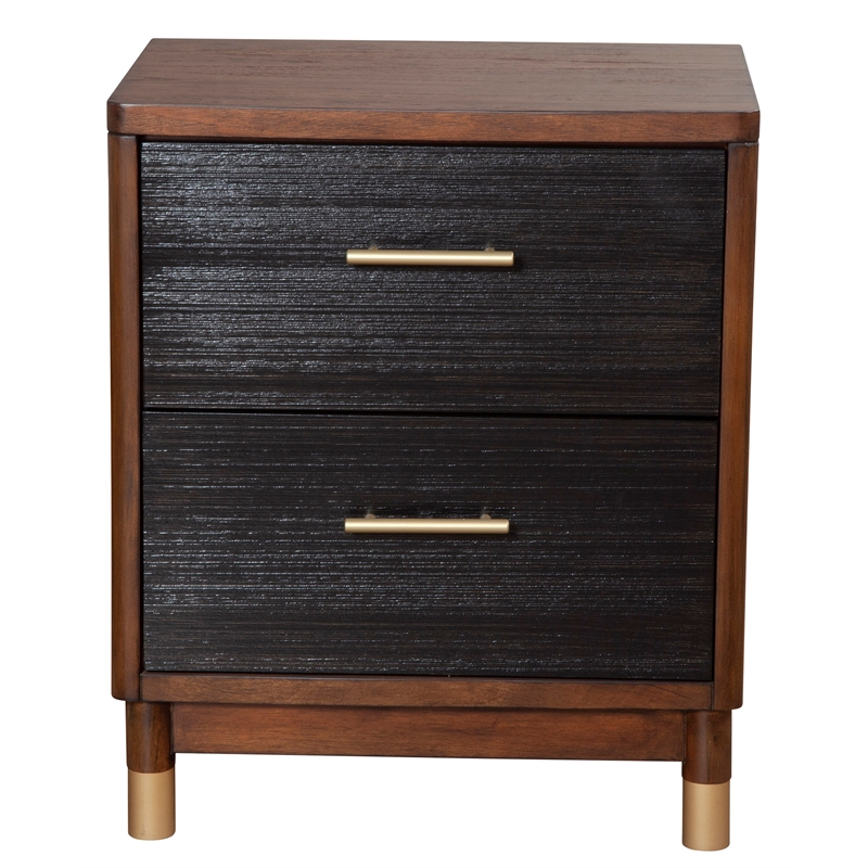 Home Square 2 Drawer Wood Nightstand in Dark Walnut - Set of 2