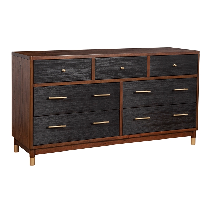 Home Square 3-Piece Set with 7 Drawer Dresser & 2 Nightstands in Dark Walnut