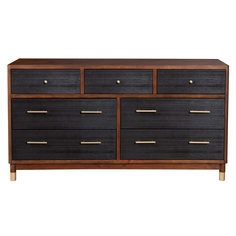 Home Square 3-Piece Set with 7 Drawer Dresser & 2 Nightstands in Dark Walnut