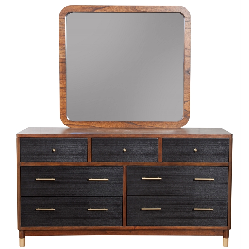 Home Square 3-Piece Set with 7 Drawer Dresser & 2 Nightstands in Dark Walnut