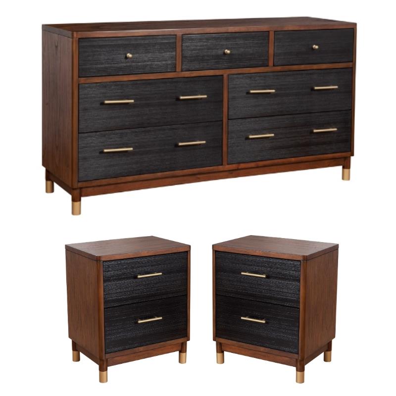 Home Square 3-Piece Set with 7 Drawer Dresser & 2 Nightstands in Dark Walnut