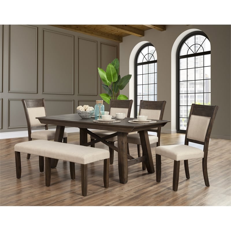 Home Square 7-Piece Set with Dining Table and 6 Dining Side Chairs in Espresso