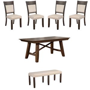Home Square 6-Piece Set with Dining Table & 4 Dining Chairs & Dining Bench