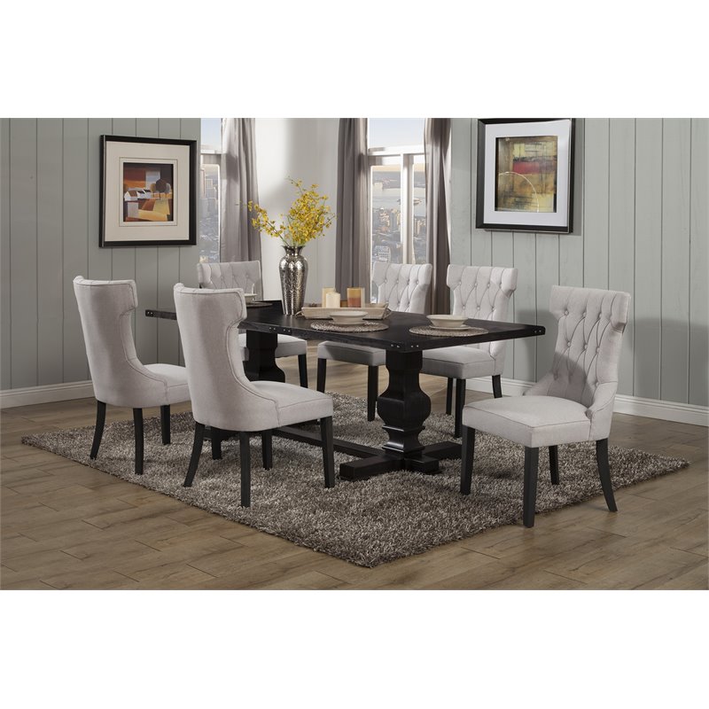 Home Square 7-Piece Set with Dining Table and 6 Dining Chairs in Black