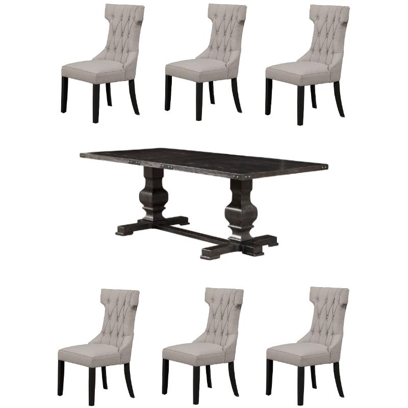 Home Square 7-Piece Set with Dining Table and 6 Dining Chairs in Black