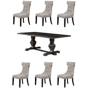 Home Square 7-Piece Set with Dining Table and 6 Dining Chairs in Black