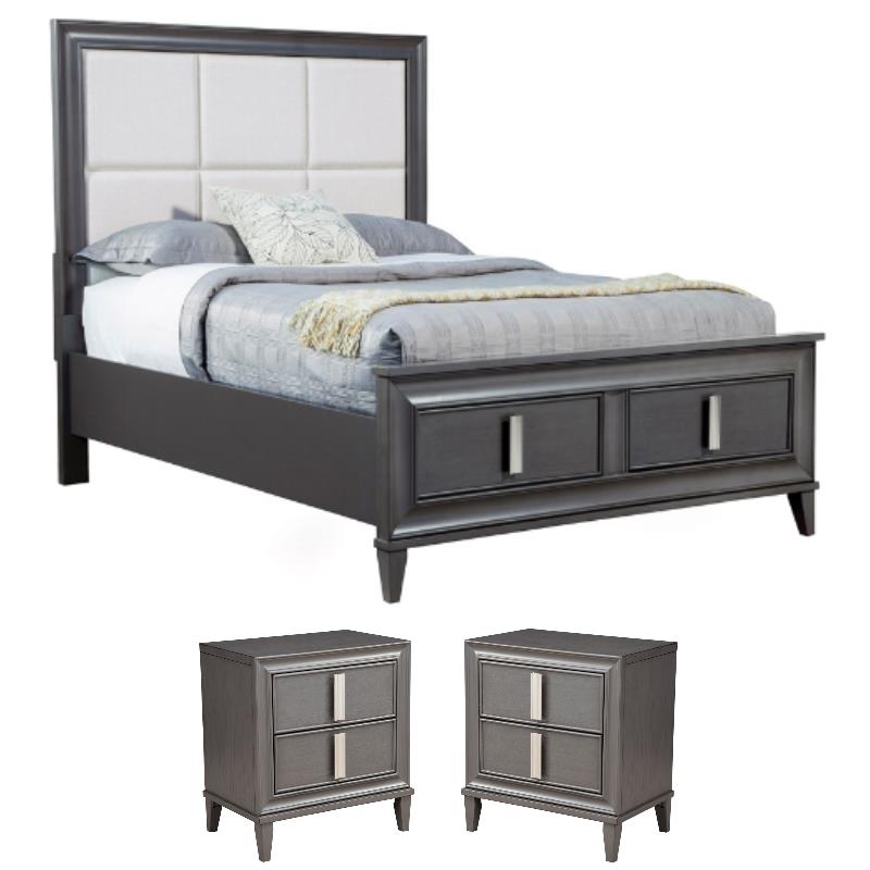 Home Square 3-Piece Set with Queen Platform Bed & 2 Nightstands in Dark Gray