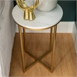 Home Square Modern Round White Faux-Marble End Table with Gold Base - Set of 2