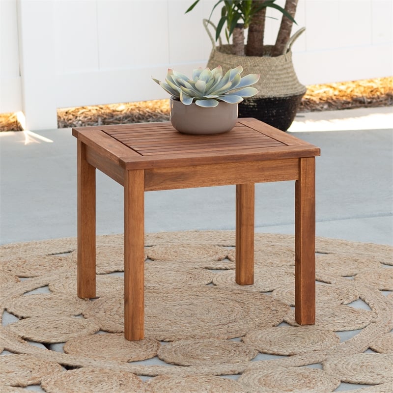 Home Square Wood Patio Simple Side Table in Brown - Set of 2