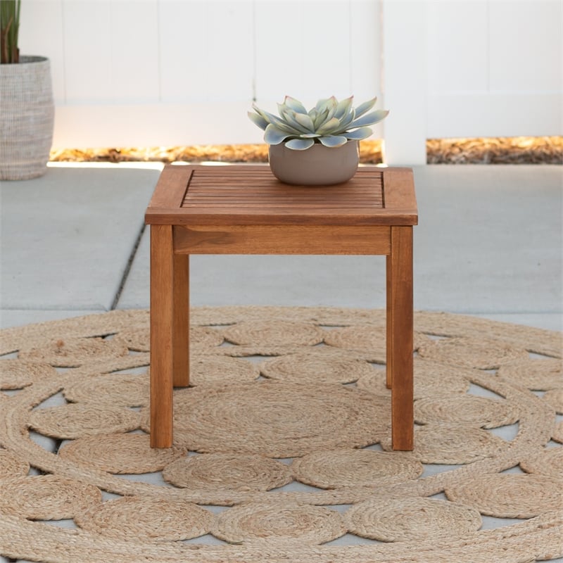 Home Square Wood Patio Simple Side Table in Brown - Set of 2