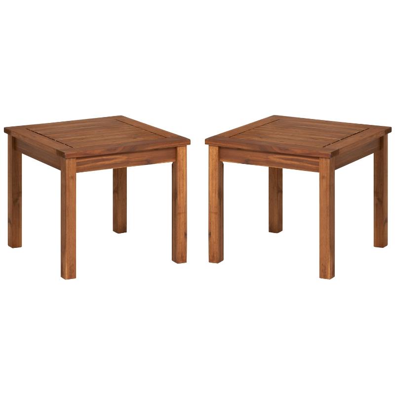 Home Square Wood Patio Simple Side Table in Brown - Set of 2