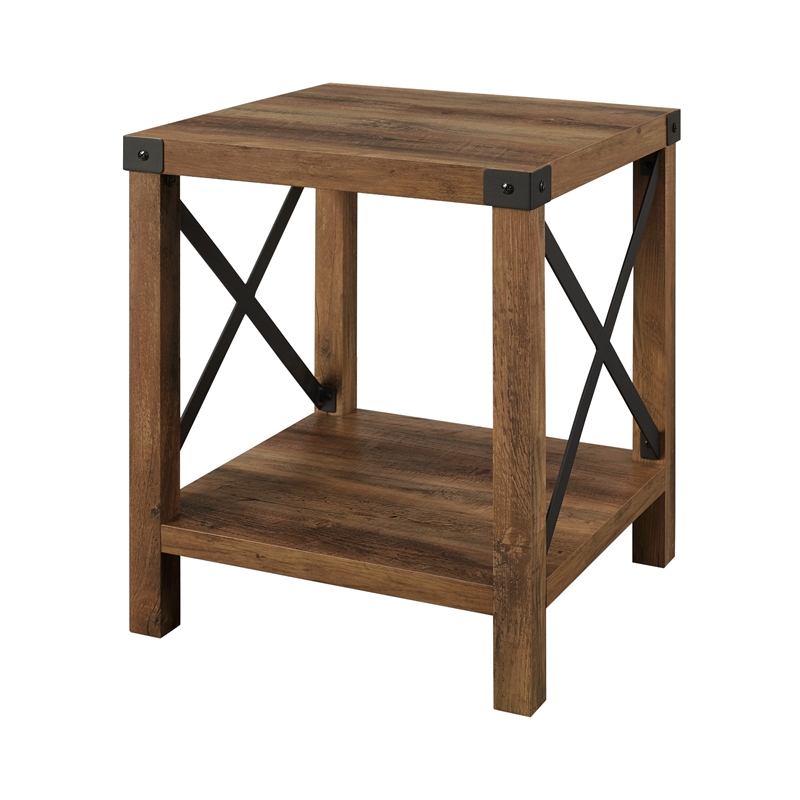 Home Square 18 inch Metal X Side Table in Reclaimed Barnwood - Set of 2
