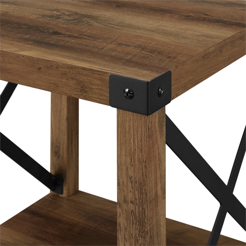 Home Square 18 inch Metal X Side Table in Reclaimed Barnwood - Set of 2
