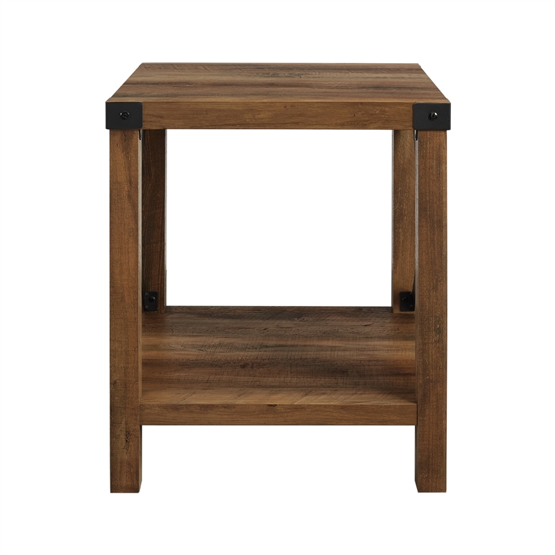 Home Square 18 inch Metal X Side Table in Reclaimed Barnwood - Set of 2