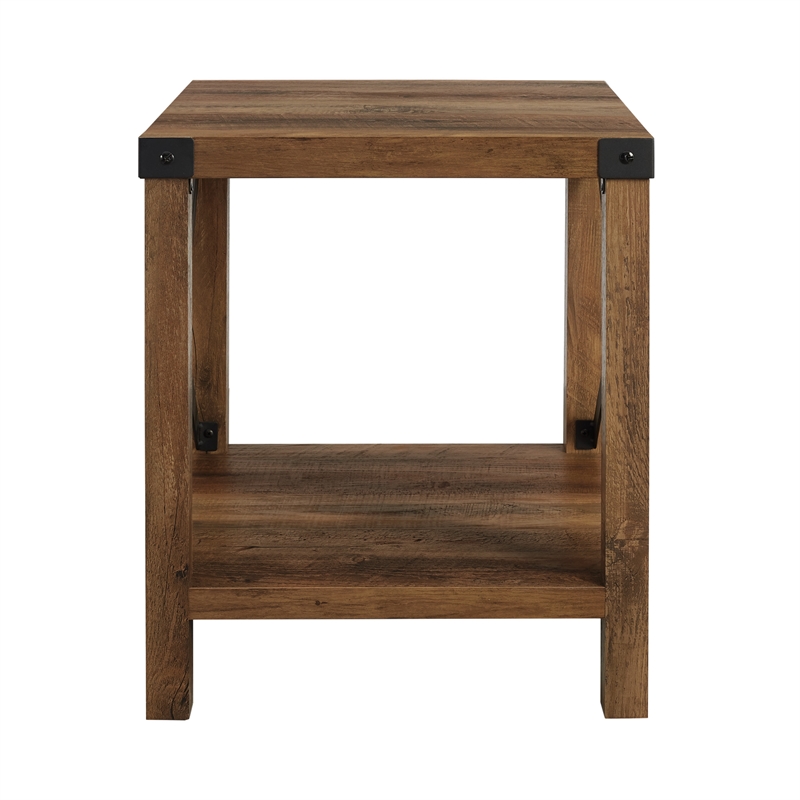 Home Square 18 inch Metal X Side Table in Reclaimed Barnwood - Set of 2