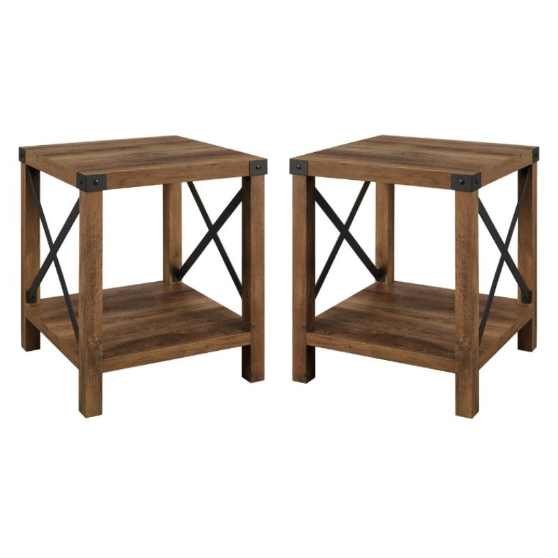 Home Square 18 inch Metal X Side Table in Reclaimed Barnwood - Set of 2