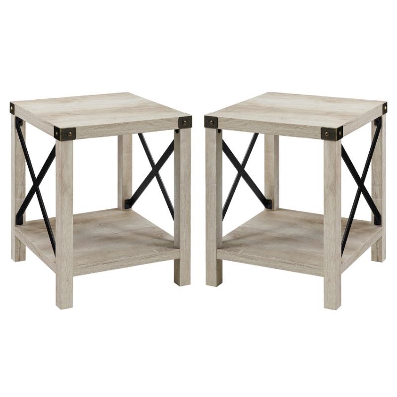 Home Square 18 inch Metal X Side Table in White Oak - Set of 2