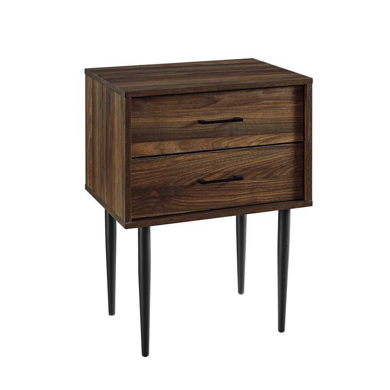 Home Square Wood Modern End Table with Metal Handles in Dark Walnut - Set of 2