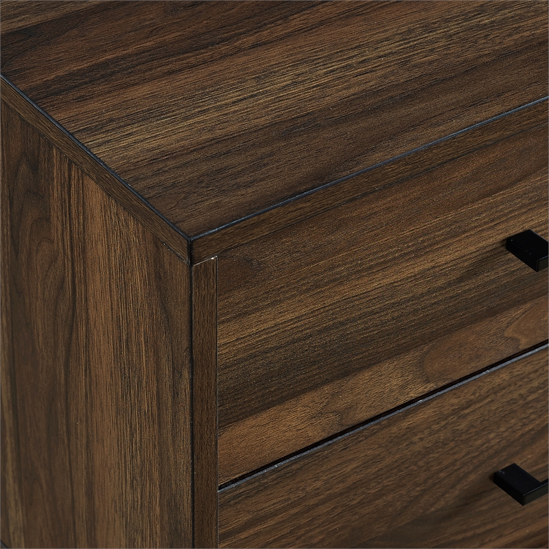Home Square Wood Modern End Table with Metal Handles in Dark Walnut - Set of 2