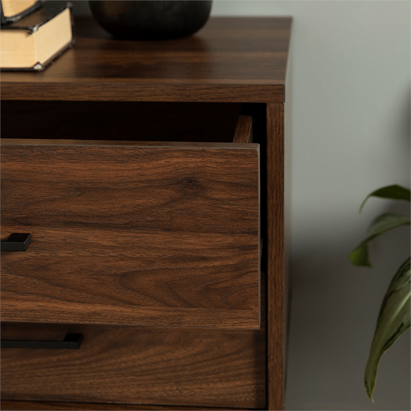 Home Square Wood Modern End Table with Metal Handles in Dark Walnut - Set of 2