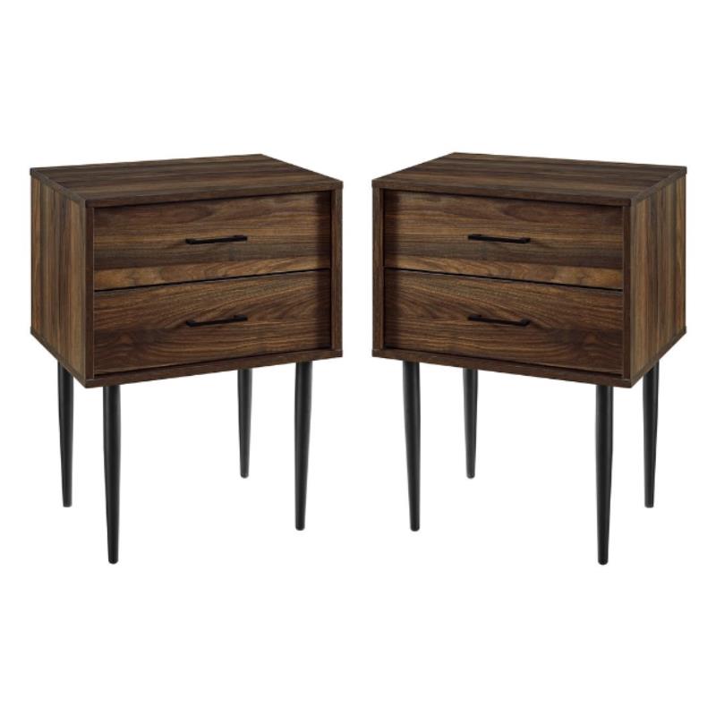 Home Square Wood Modern End Table with Metal Handles in Dark Walnut - Set of 2