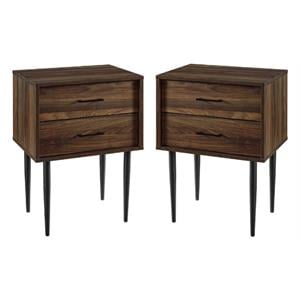 Home Square Wood Modern End Table with Metal Handles in Dark Walnut - Set of 2
