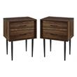 Home Square Wood Modern End Table with Metal Handles in Dark Walnut - Set of 2