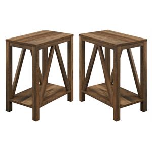 home square narrow end table in faux white marble & natural walnut - set of 2
